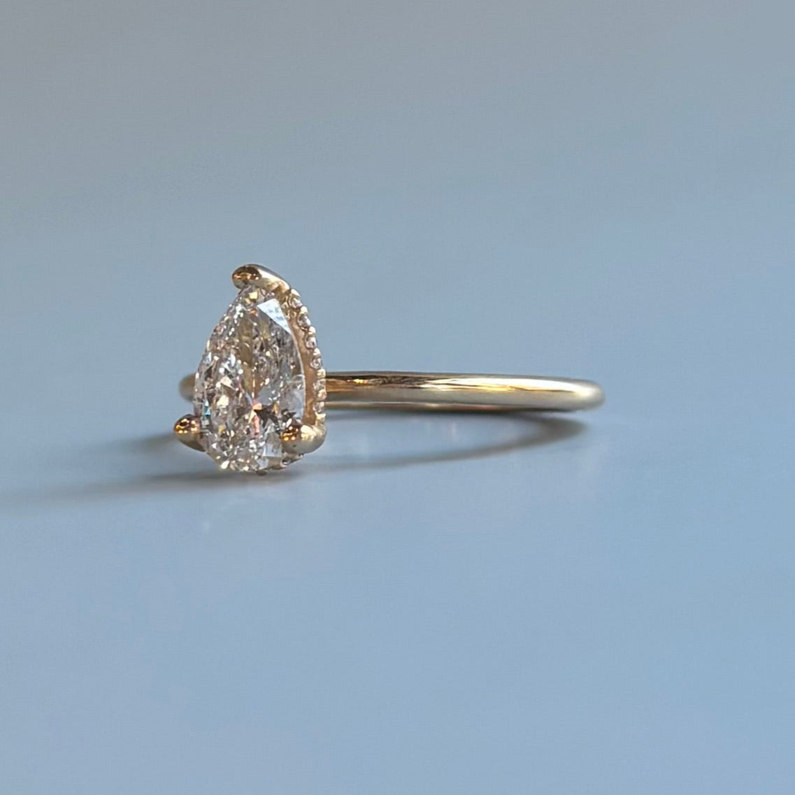 Lab-Grown Pear Diamond Solitaire | 0.99 CT | 14K Yellow Gold | F Color, VVS2 Clarity | Hidden Halo