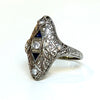 Diamond Floral Filigree Ring with Sapphire Accents