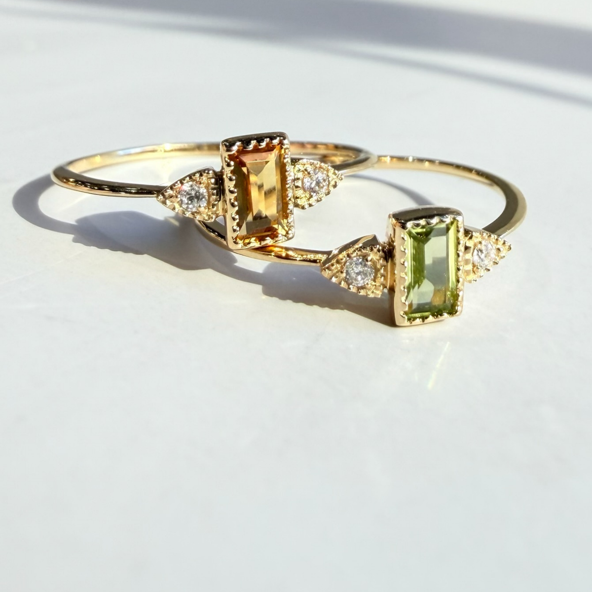 Citrine Baguette and Diamond Stacking Ring