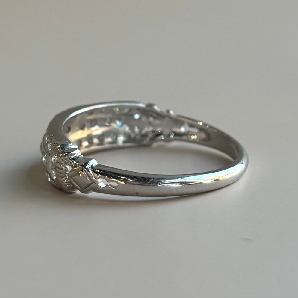 Art Deco Double Row Single Cut Diamond Wedding Band | Platinum | Vintage