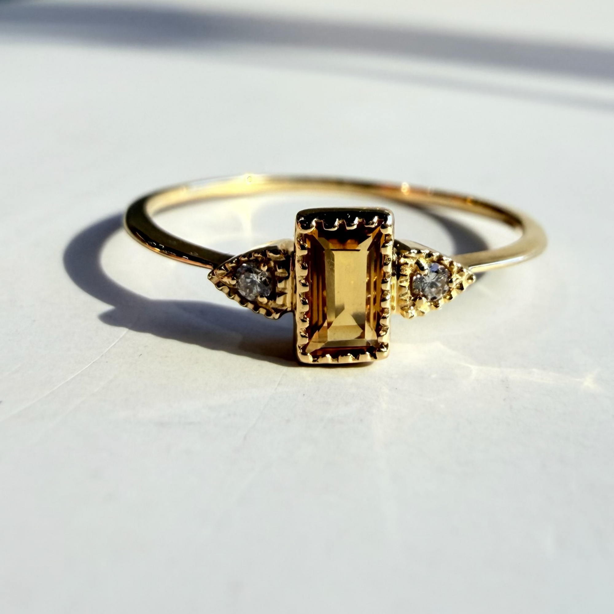 Citrine Baguette and Diamond Stacking Ring