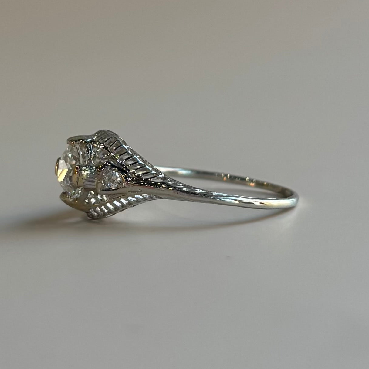 Art Deco 0.52ct Diamond Filigree Engagement Ring | 18k White Gold | Vintage