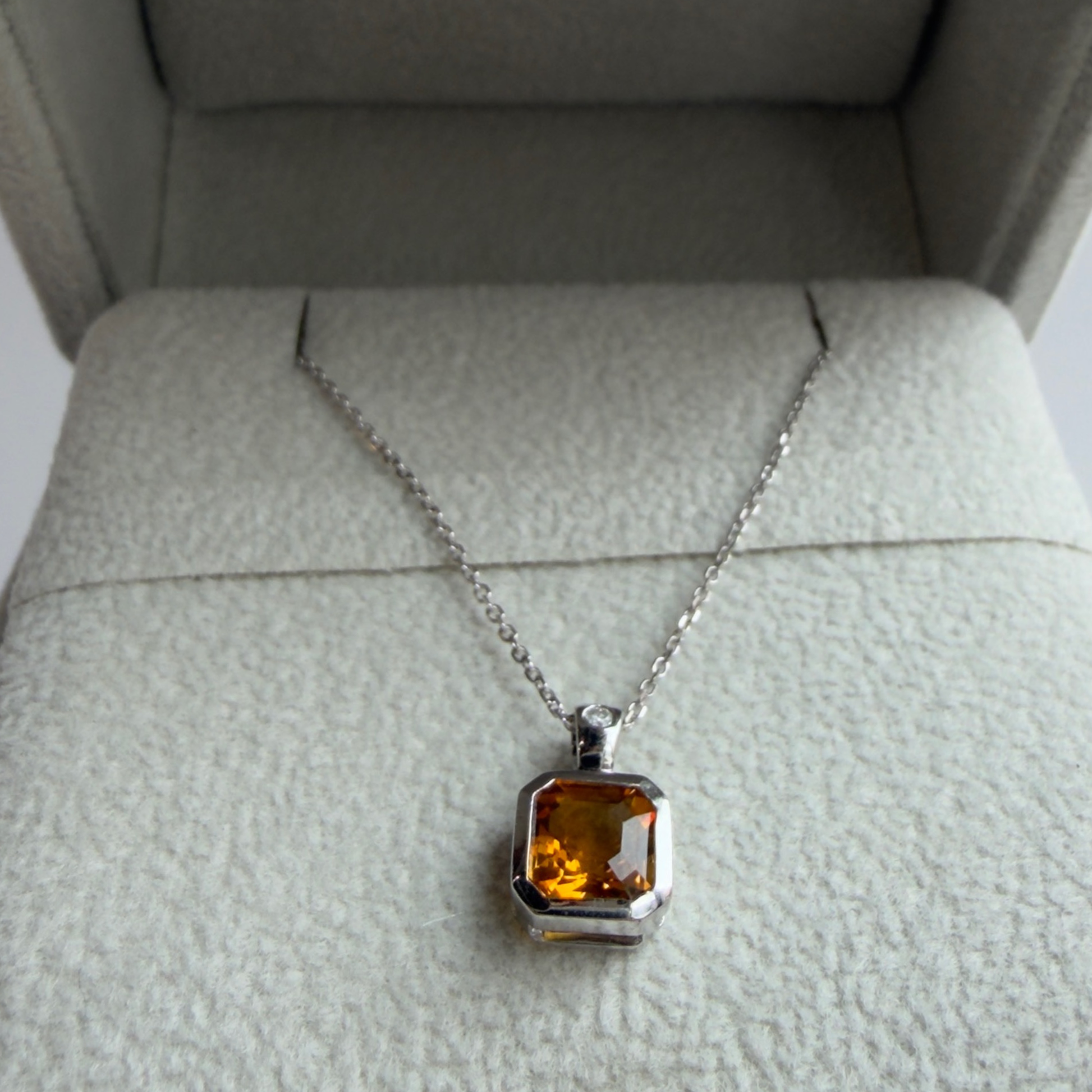 Citrine Bezel Pendant Necklace | Asscher | Sterling Silver