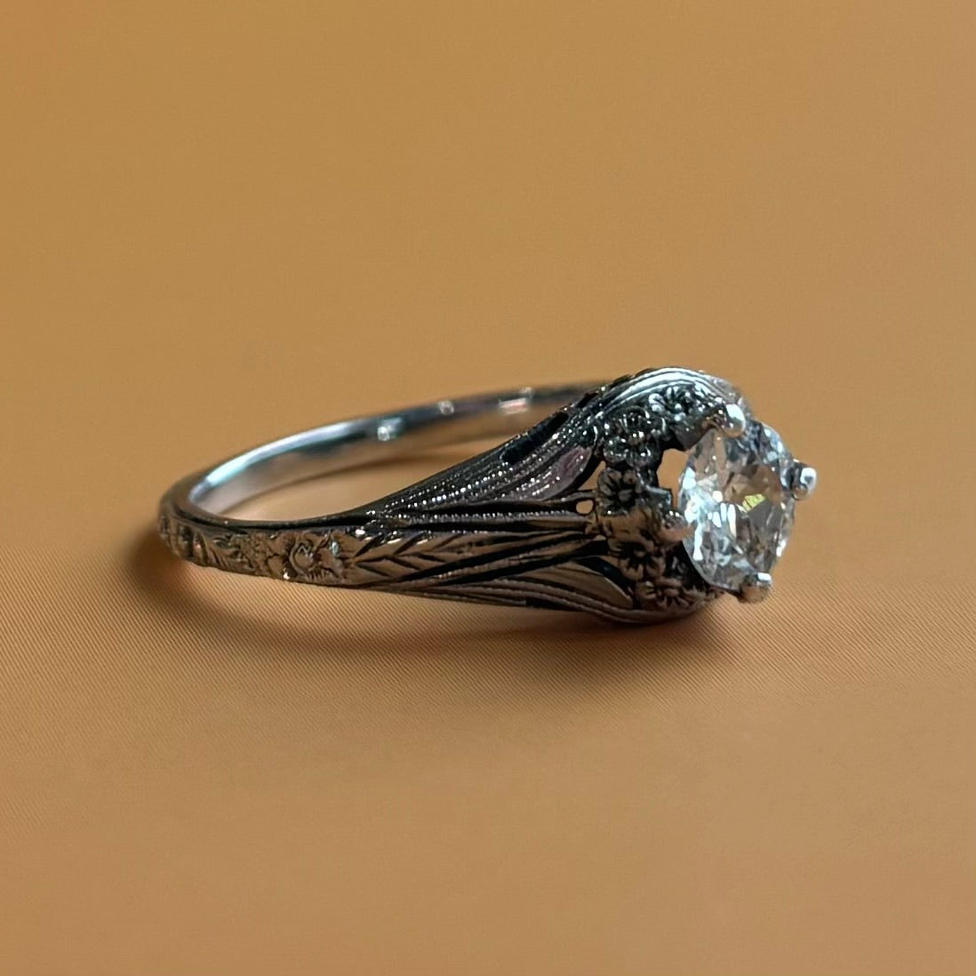 0.40ct Diamond Floral Engagement Ring | 18k White Gold | Vintage