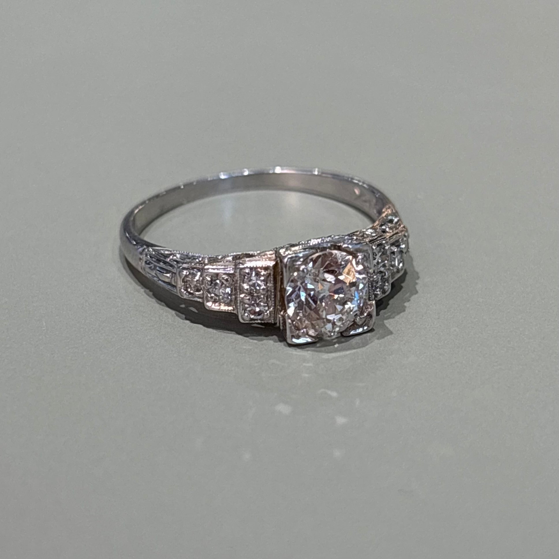 0.95ct Diamond Step-Set Engagement Ring | 18k White Gold | Vintage