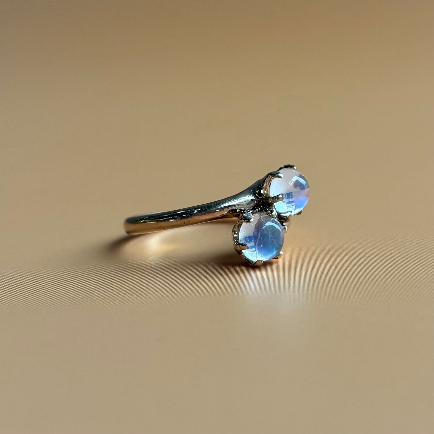 Victorian Double Moonstone Bypass Ring | 14K Yellow Gold | Vintage