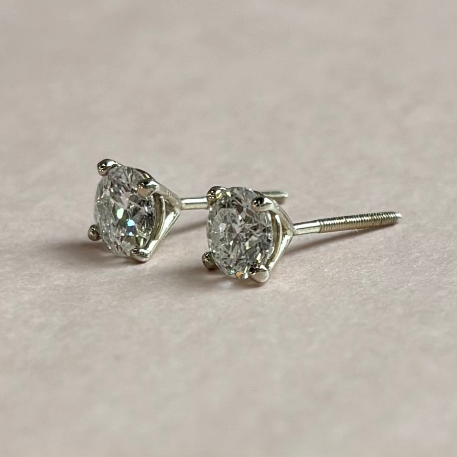 Natural Diamond Stud Earrings | 1.01 CTW| 14K White Gold | D Color, VS1 Clarity