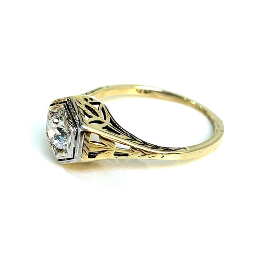 Art Deco Hexagonal Diamond Ring .38 ct