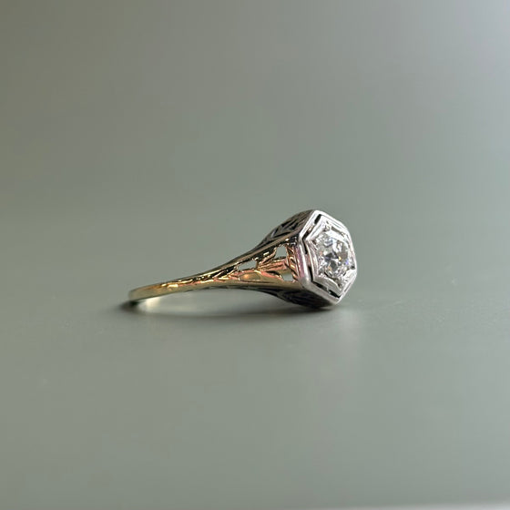 Art Deco Hexagonal Diamond Ring .38 ct