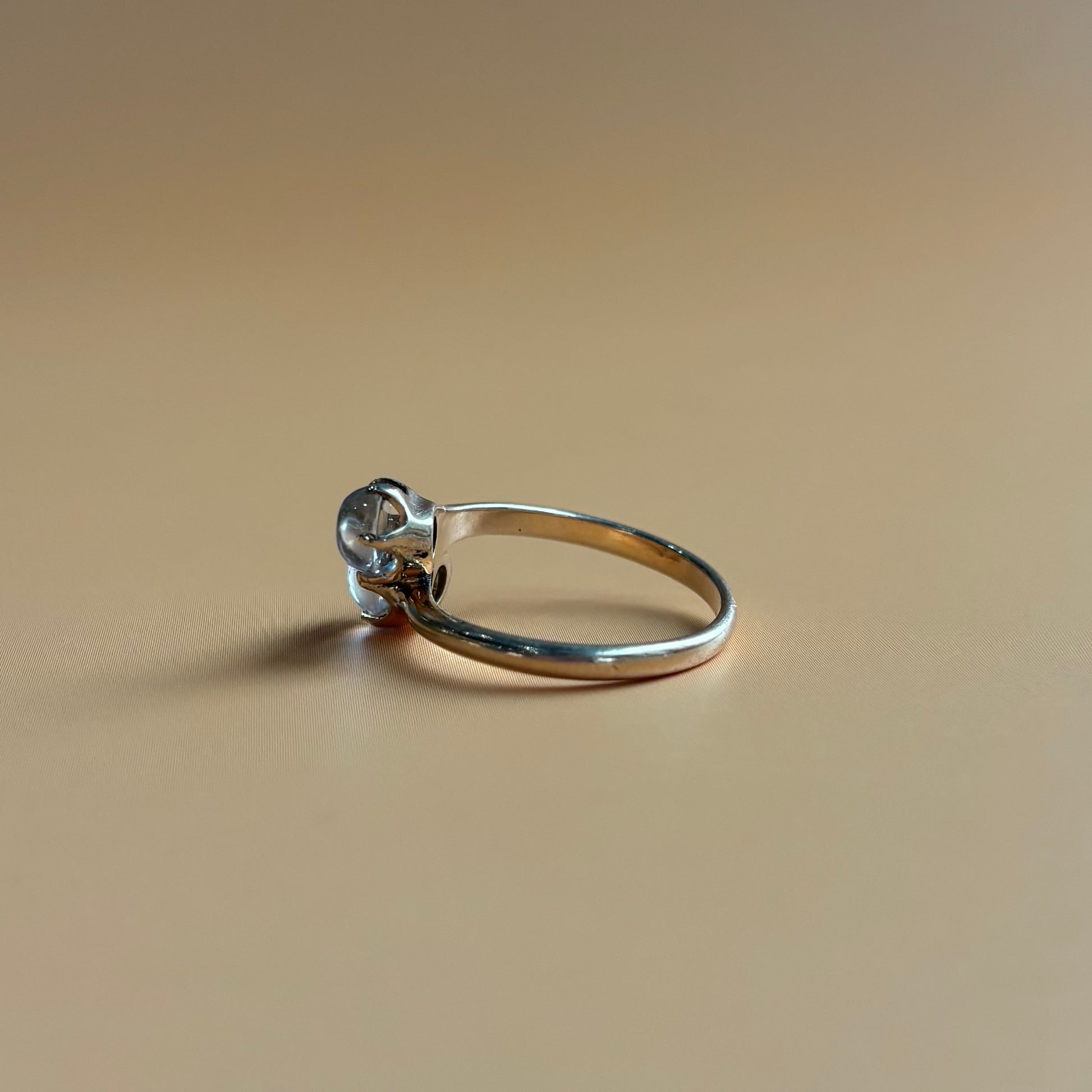 Victorian Double Moonstone Bypass Ring | 14K Yellow Gold | Vintage
