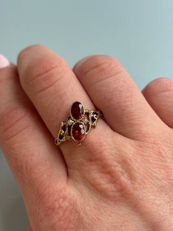 Citrine and Seed Pearl Ring