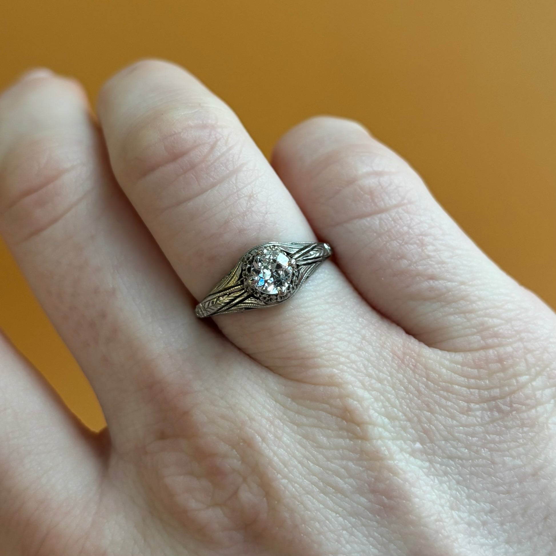 0.40ct Diamond Floral Engagement Ring | 18k White Gold | Vintage