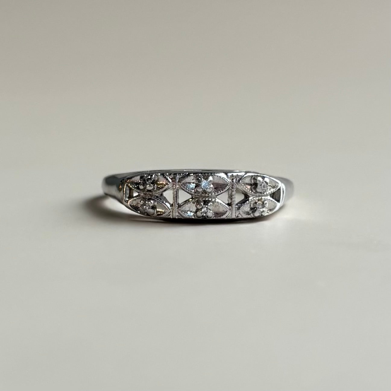 Art Deco Old European Cut Diamond Matching Bridal Set | 14k White Gold | Vintage