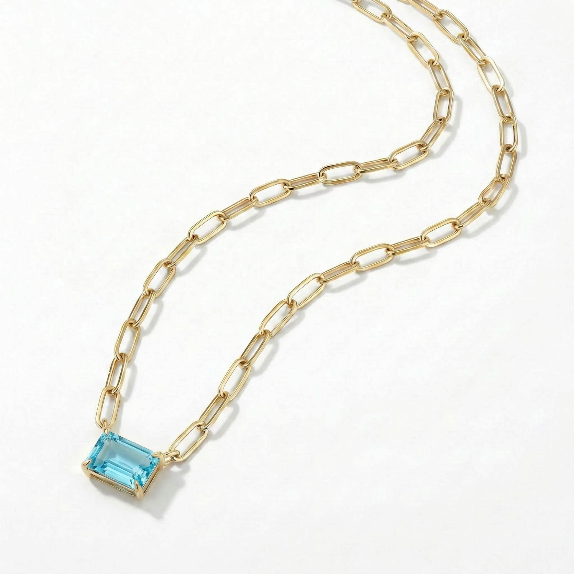 The Gemstone Paperclip Necklace | Aquamarine