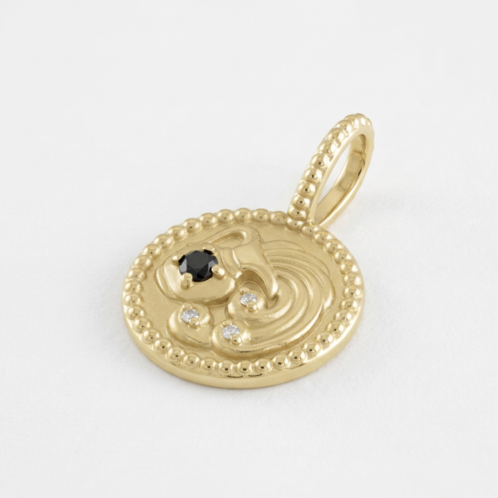 The Zodiac Medallion Pendant | Aquarius | Black Spinel and Diamond