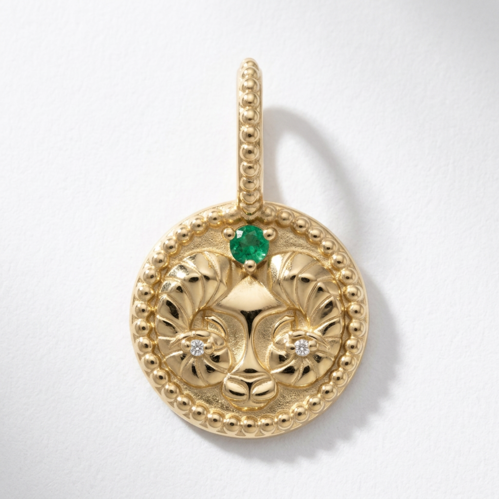 The Zodiac Medallion Pendant | Aries | Natural Emerald and Diamond
