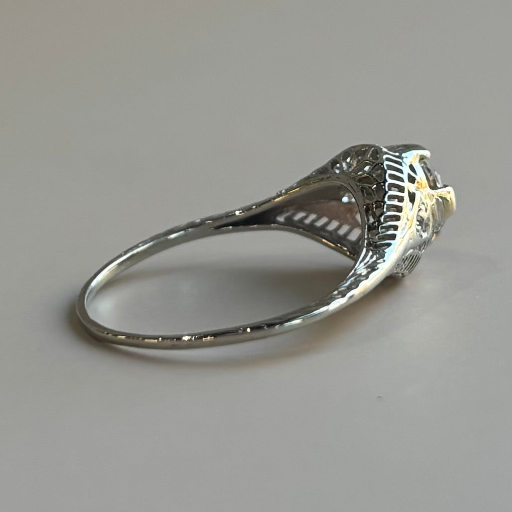 Art Deco 0.52ct Diamond Filigree Engagement Ring | 18k White Gold | Vintage