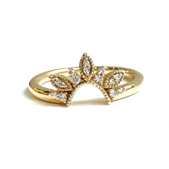 Leafy Chevron Diamond Band .10 ct, 14k Yellow