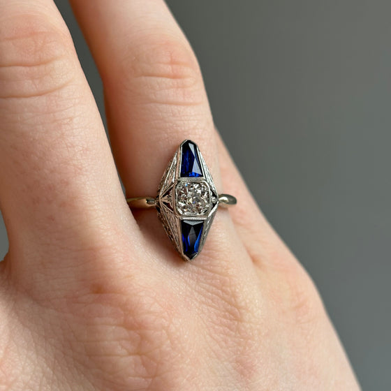 1920 Bullet Cut Sapphire Ring