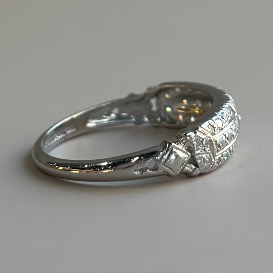 Art Deco Double Row Single Cut Diamond Wedding Band | Platinum | Vintage