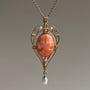 Coral Cameo & Seed Pearl Lavalier Necklace | 10k Yellow Gold | Vintage