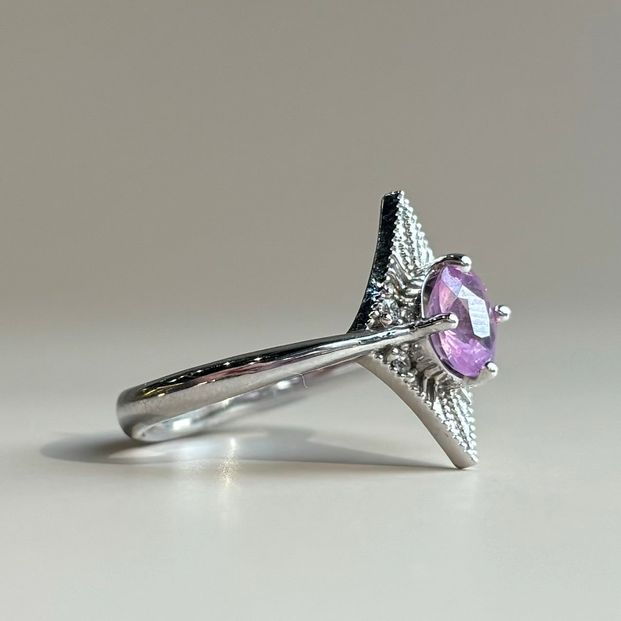 Pink Sapphire & Diamond Ring | 10K White Gold