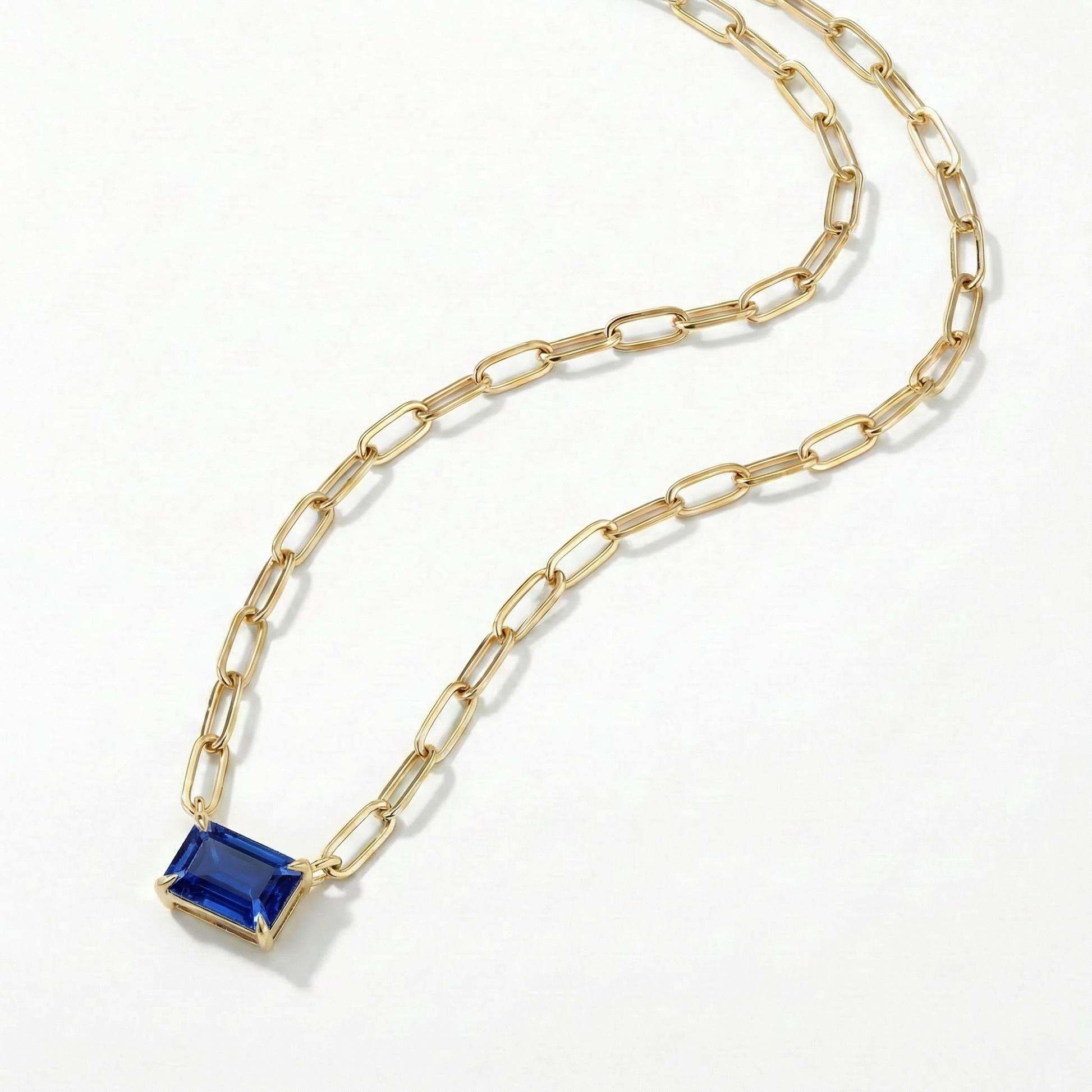 The Gemstone Paperclip Necklace | Lab-Grown Blue Sapphire
