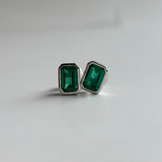 Emerald Cut Bezel Earrings