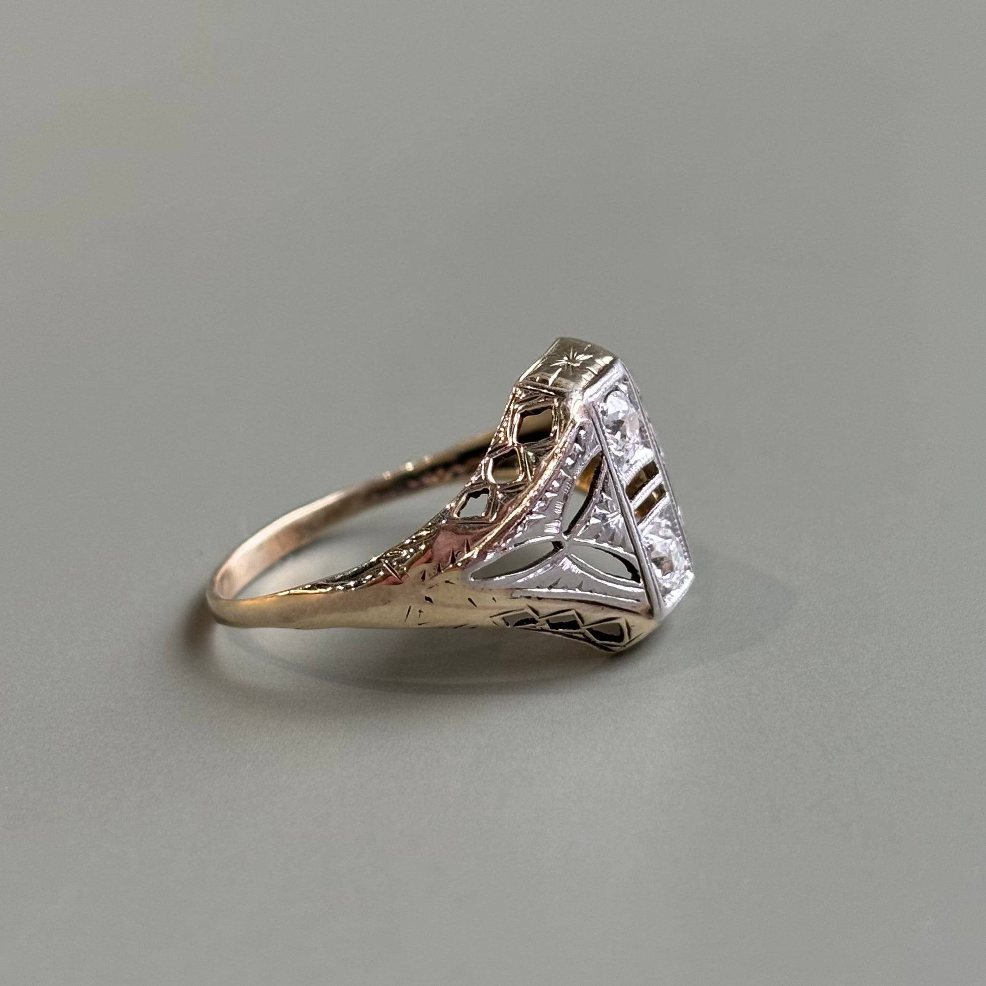 Art Deco Shield Ring | 0.35CTW Old European Cut Diamonds | Vintage