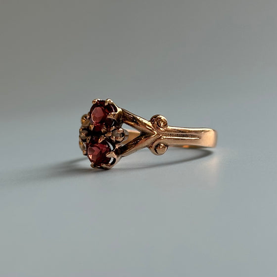 Garnet and Diamond Split-Shank Ring