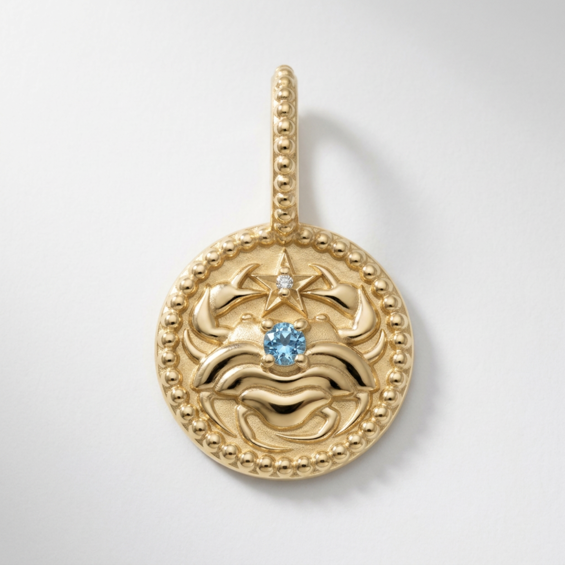 The Zodiac Medallion Pendant | Cancer | Natural Aquamarine and Diamond