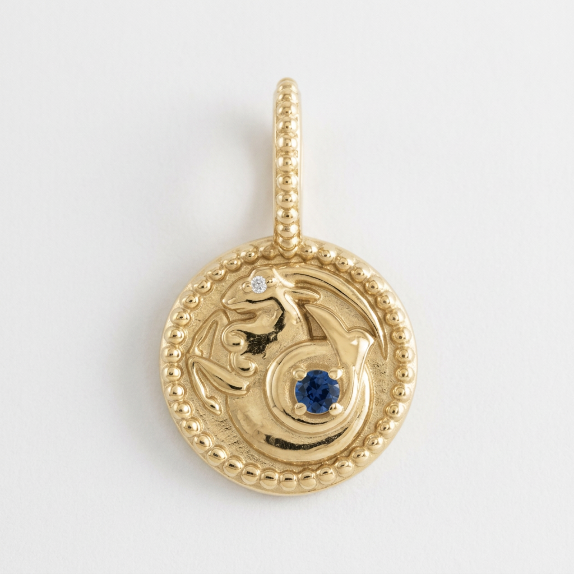 The Zodiac Medallion Pendant | Capricorn | Natural Blue Sapphire and Diamond