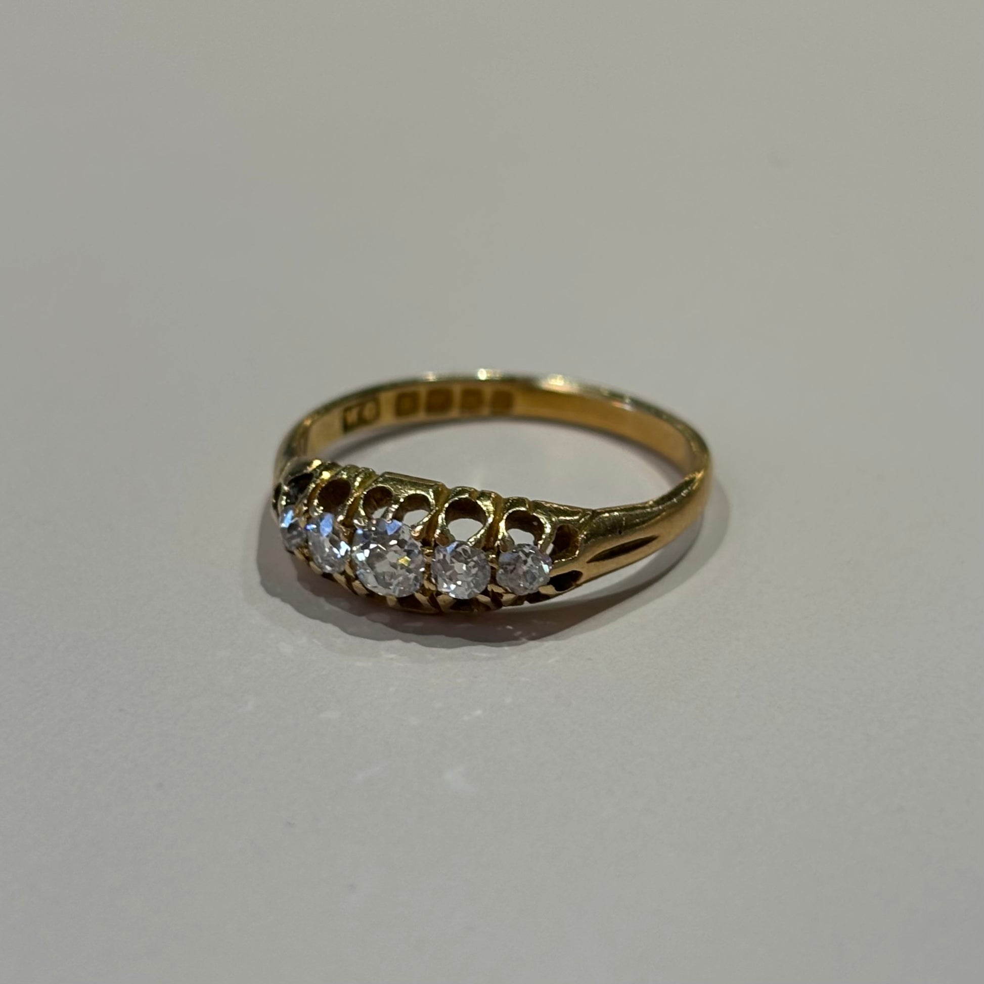 Five Stone Diamond Ring | Chester 1910 Hallmark | 18k Yellow Gold | Vintage