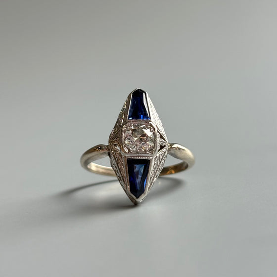 1920 Bullet Cut Sapphire Ring