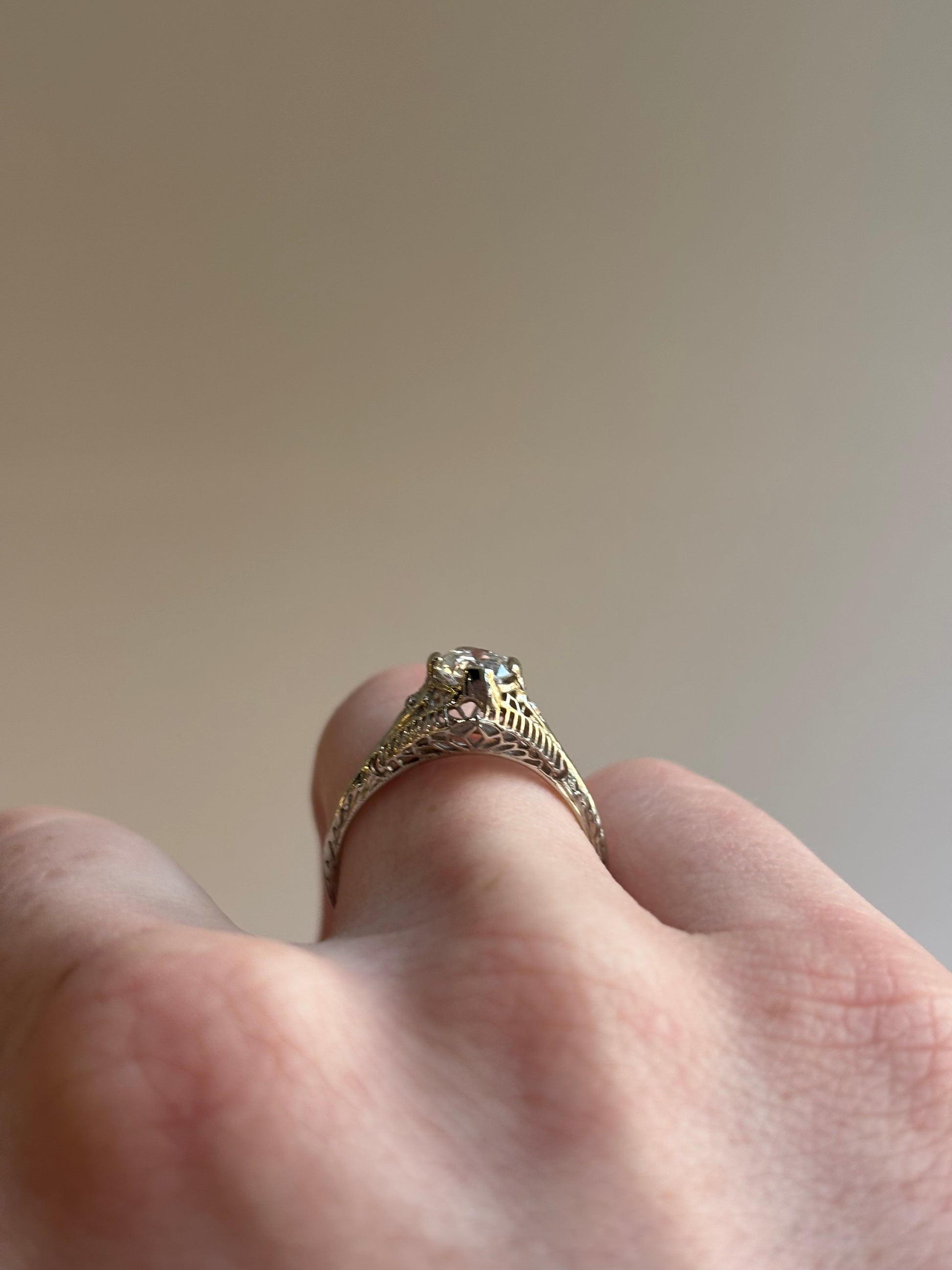 Art Deco 0.52ct Diamond Filigree Engagement Ring | 18k White Gold | Vintage