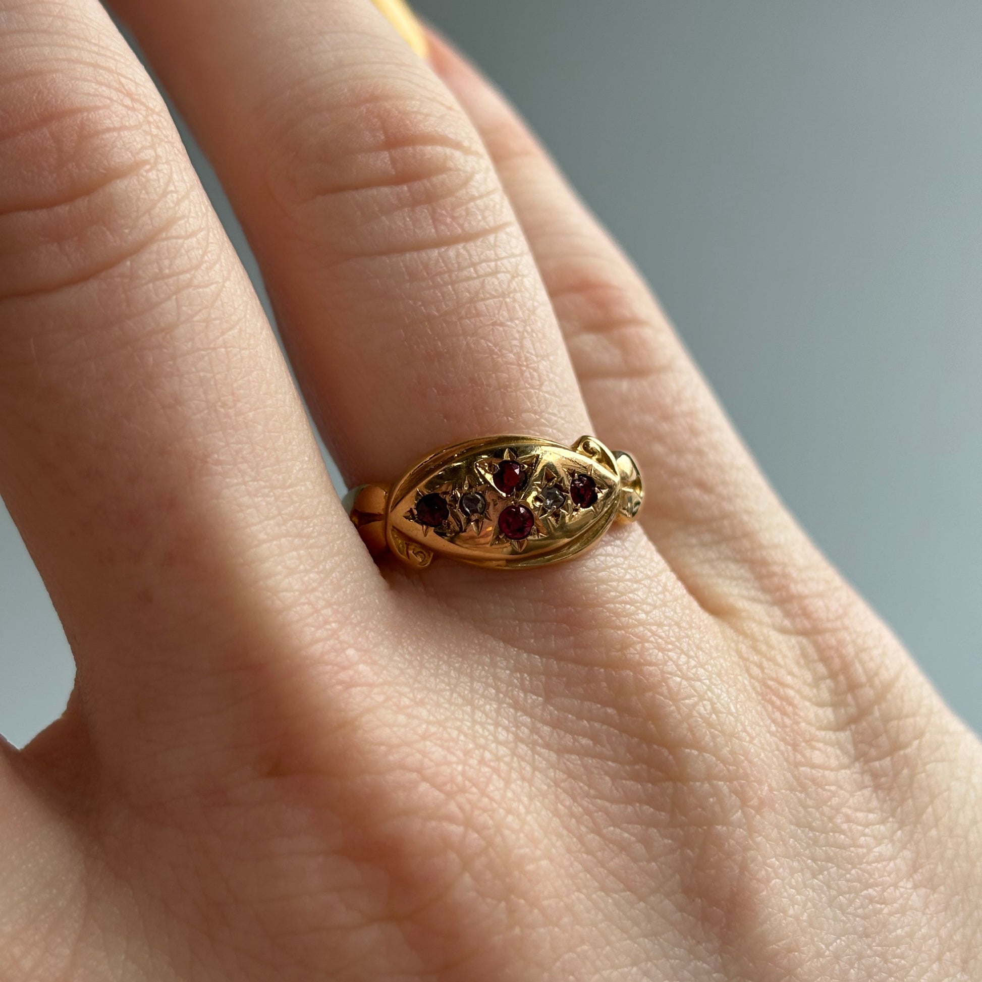 Ruby & Diamond Gypsy Star Ring | 18K Yellow Gold | Vintage