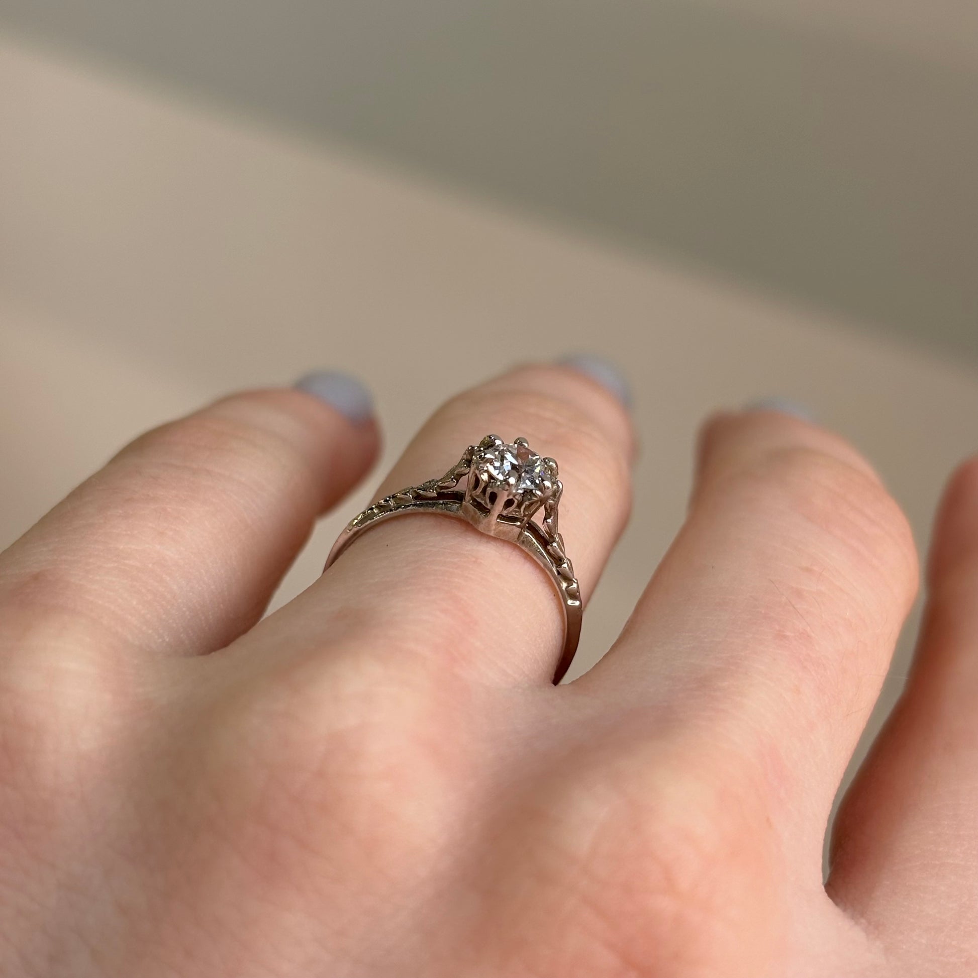 0.38 CT Old European Cut Diamond Vine Ring | Vintage