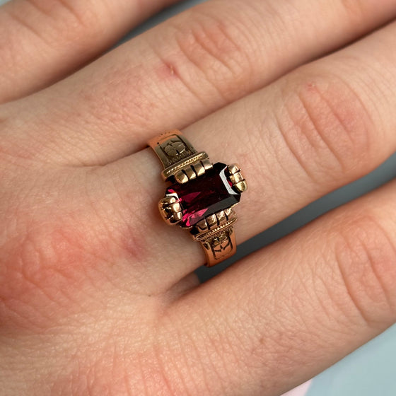 Victorian Emerald Cut Garnet Ring