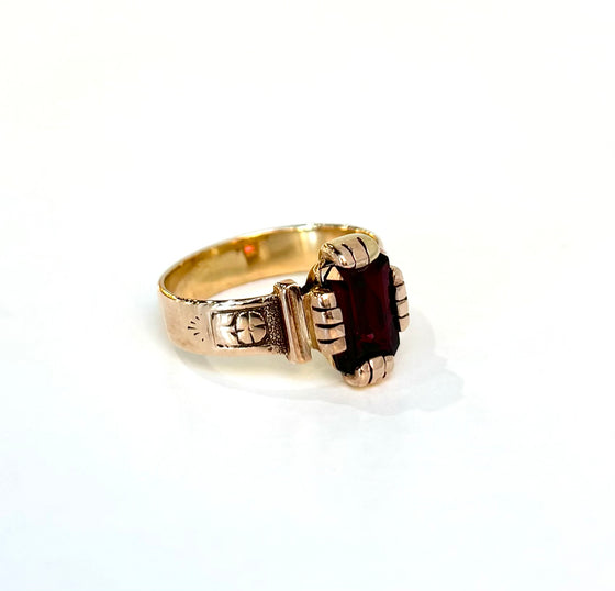 Victorian Emerald Cut Garnet Ring