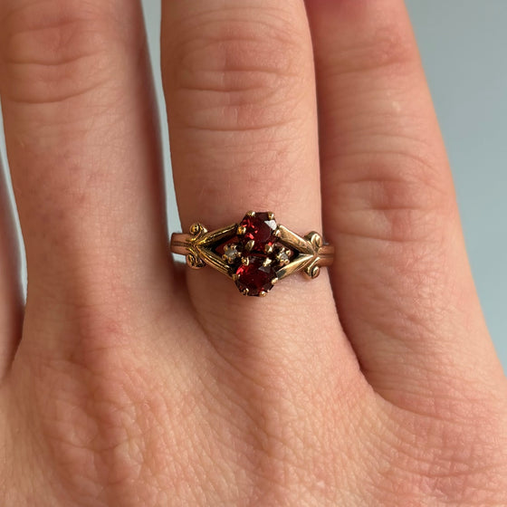 Garnet and Diamond Split-Shank Ring