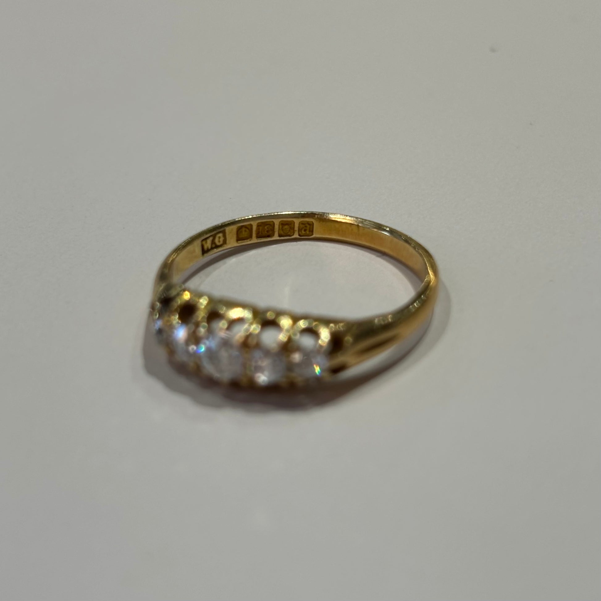 Five Stone Diamond Ring | Chester 1910 Hallmark | 18k Yellow Gold | Vintage