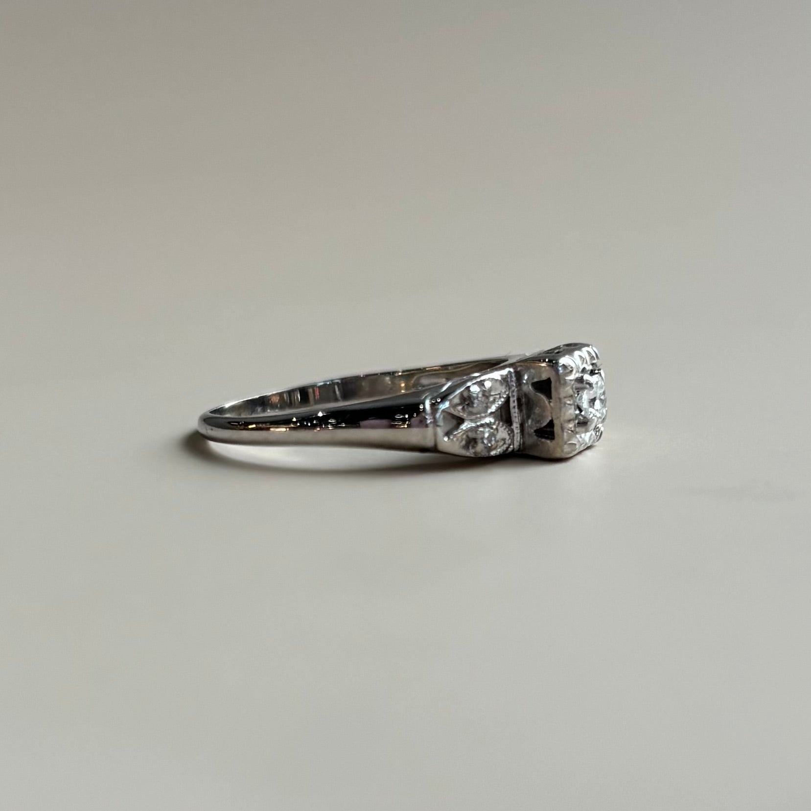 Art Deco Old European Cut Diamond Matching Bridal Set | 14k White Gold | Vintage