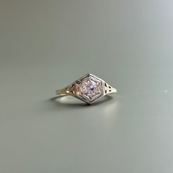 Art Deco Hexagonal Diamond Ring .38 ct