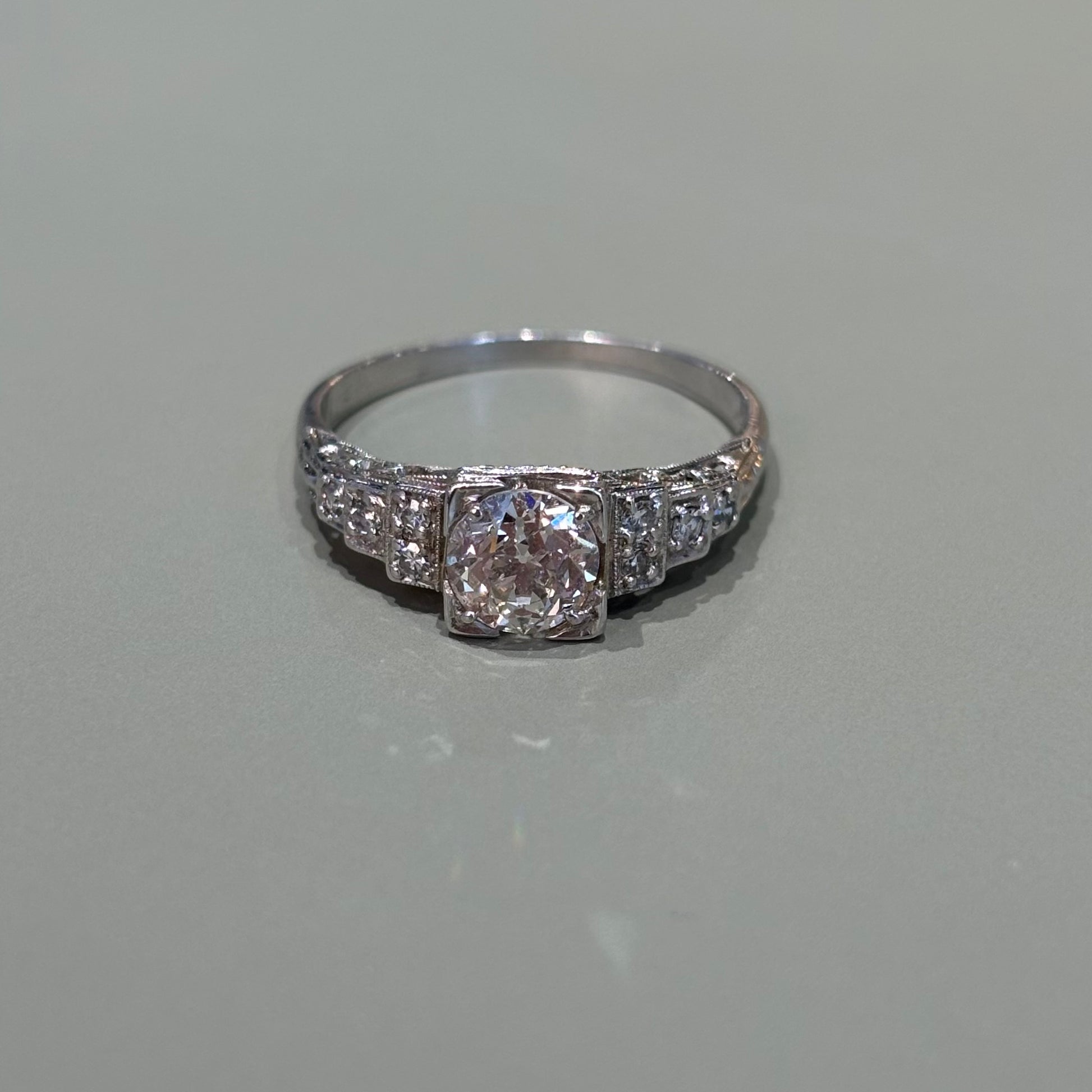 0.95ct Diamond Step-Set Engagement Ring | 18k White Gold | Vintage