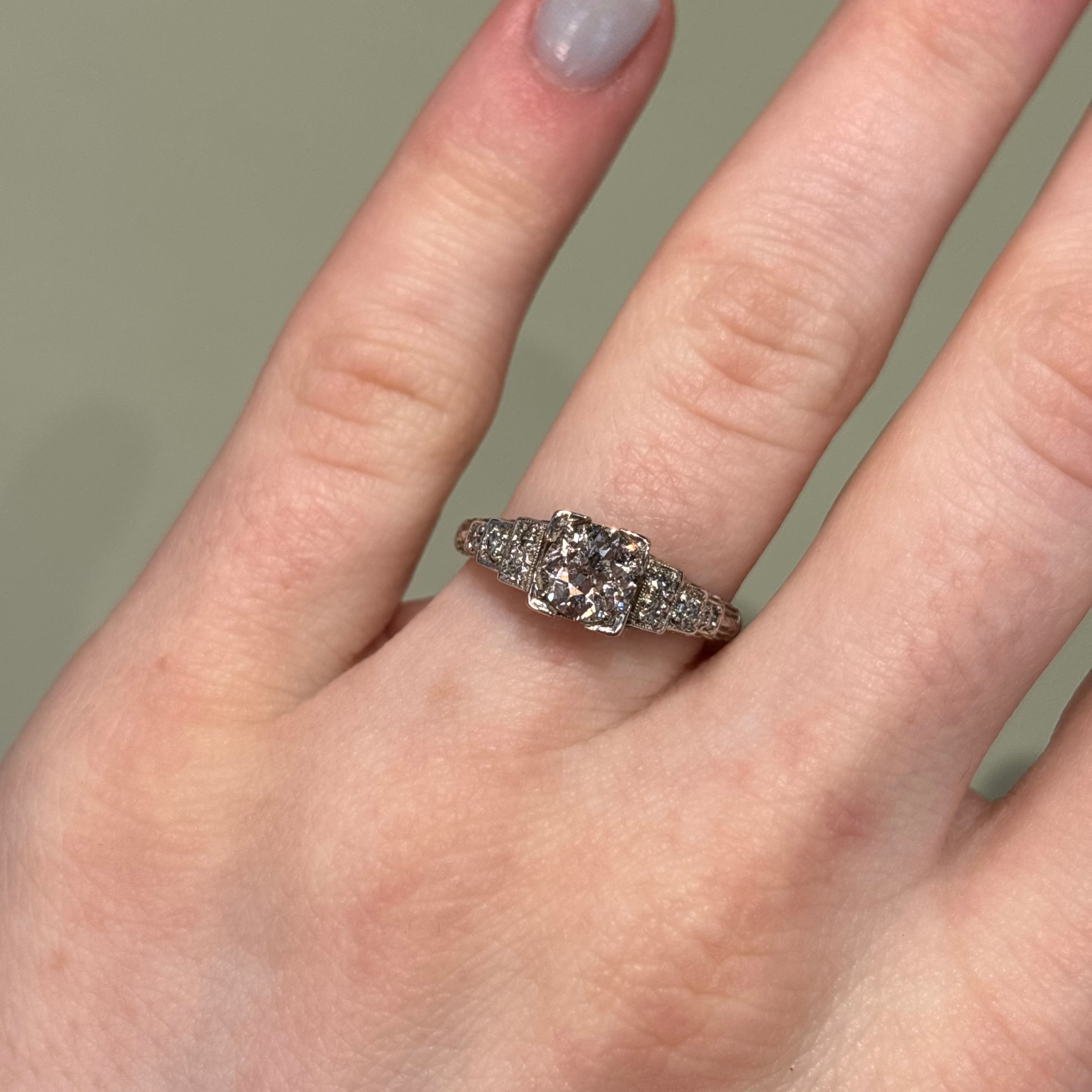 0.95ct Diamond Step-Set Engagement Ring | 18k White Gold | Vintage