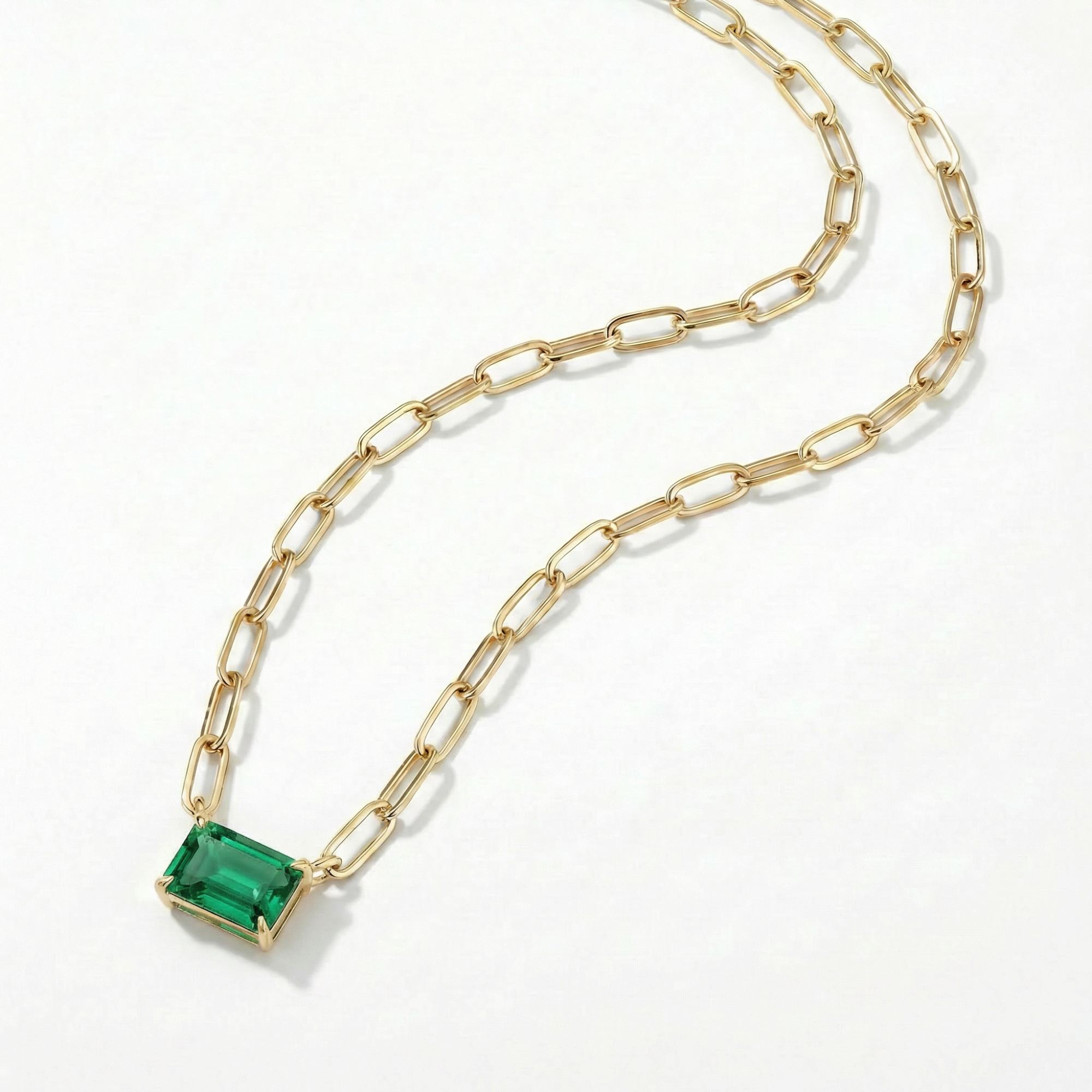 The Gemstone Paperclip Necklace | Lab-Grown Emerald