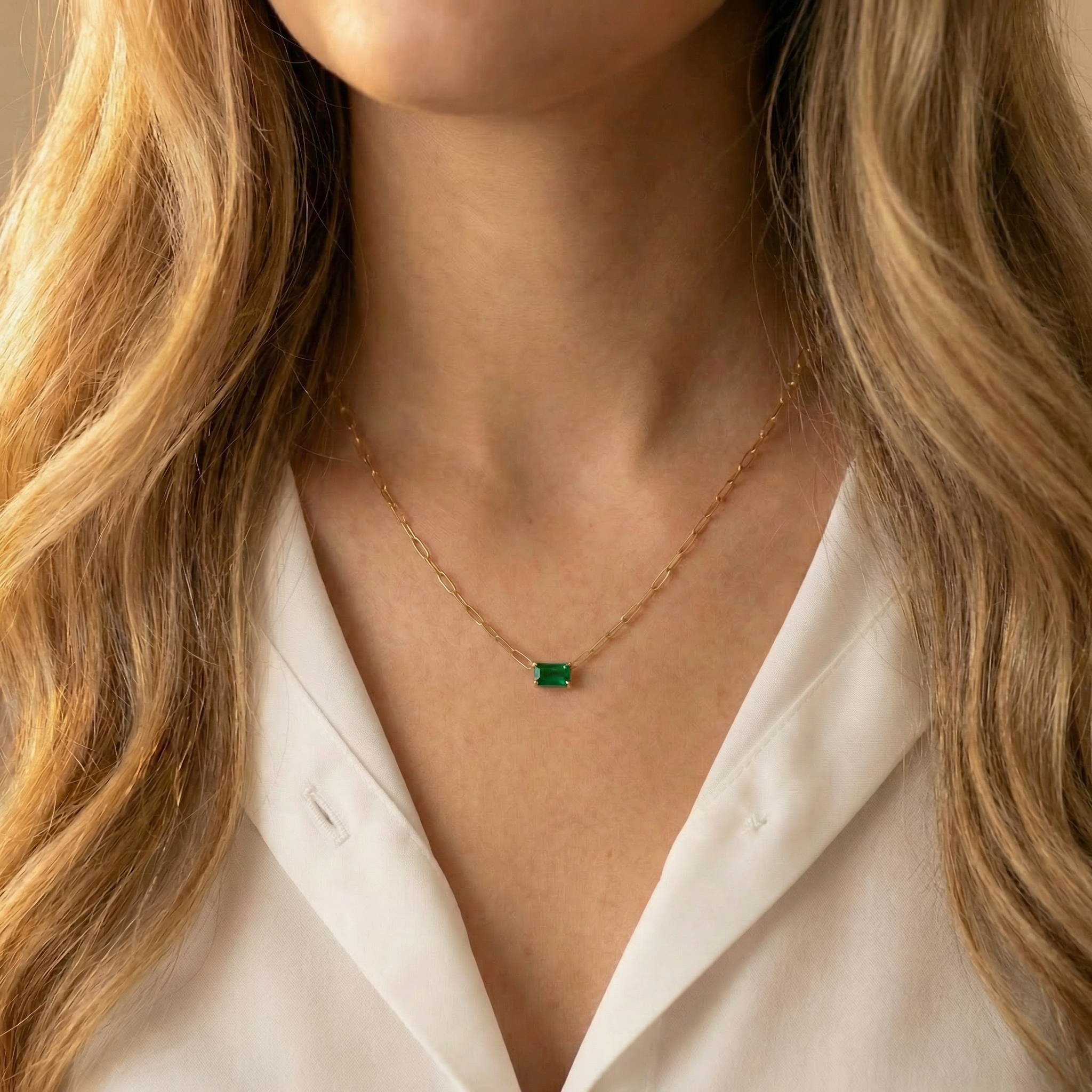 The Gemstone Paperclip Necklace | Lab-Grown Emerald