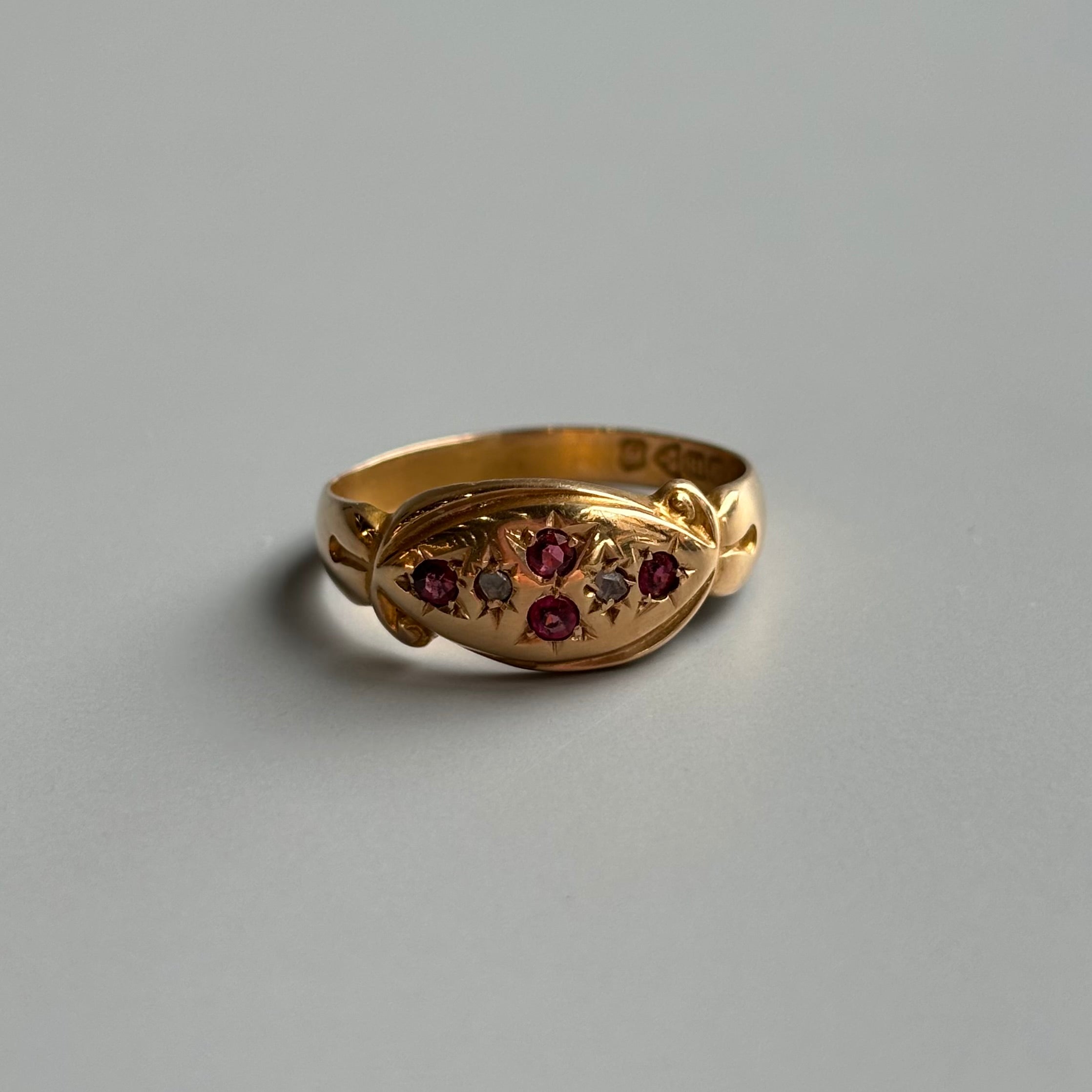 Ruby & Diamond Gypsy Star Ring | 18K Yellow Gold | Vintage