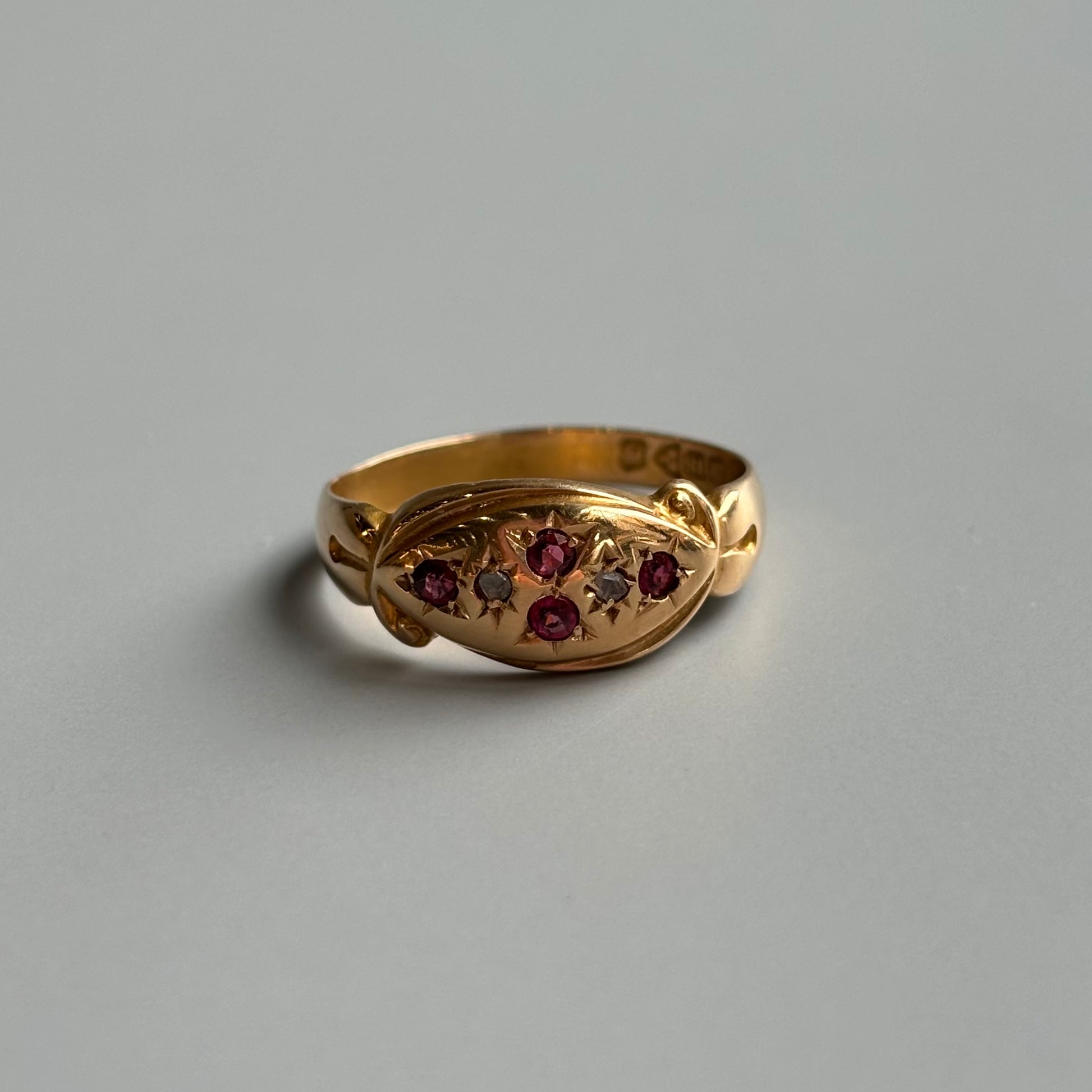 Ruby & Diamond Gypsy Star Ring | 18K Yellow Gold | Vintage