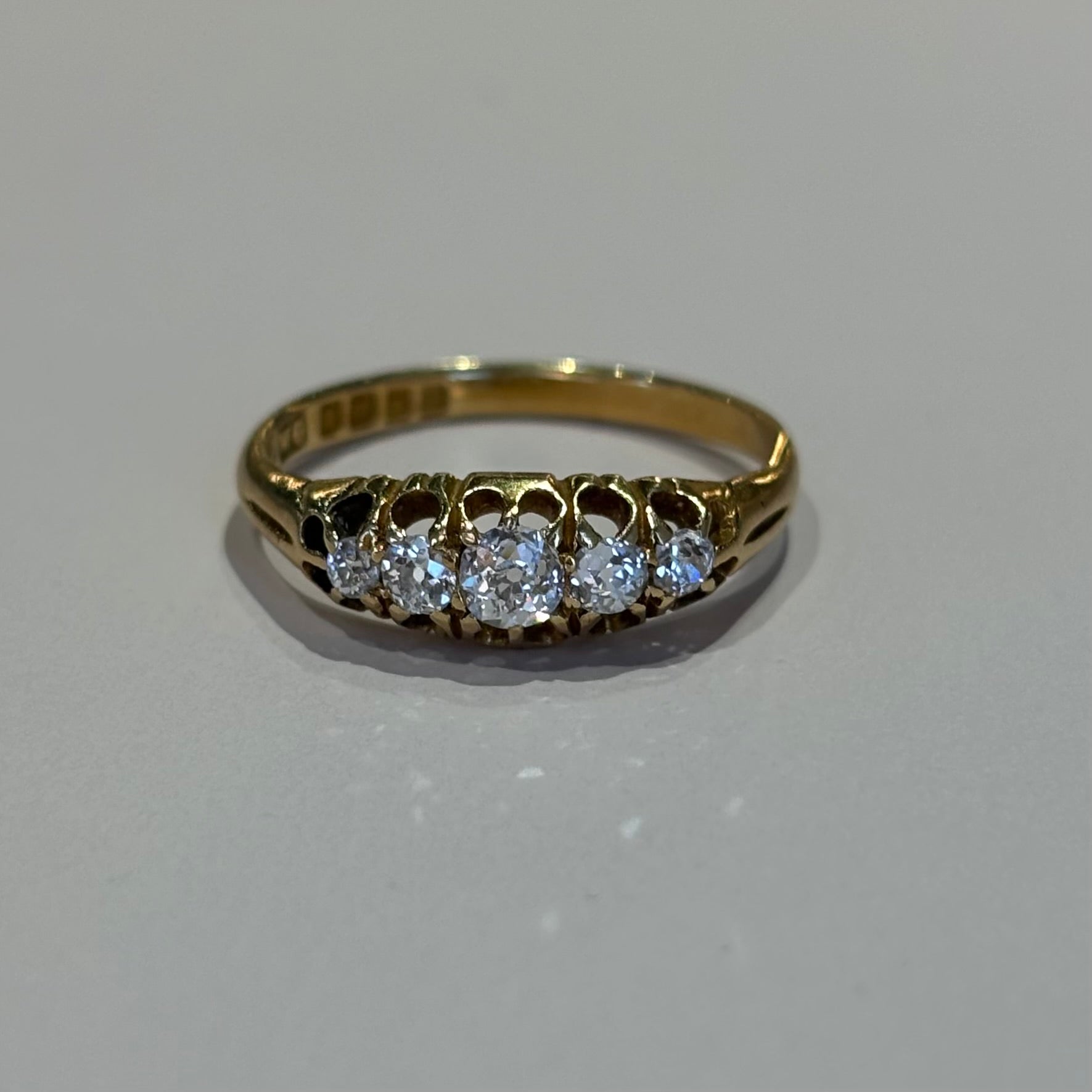 Five Stone Diamond Ring | Chester 1910 Hallmark | 18k Yellow Gold | Vintage